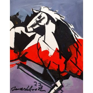 Mashkoor Raza, 12 x 16 Inch, Oil on Canvas, Horse Painting, AC-MR-617
